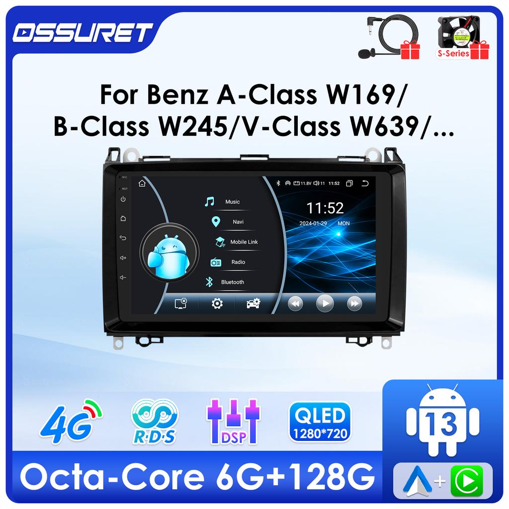 OSSURET Android13 Car Radio for Mercedes Benz W169 W245 B200 W906 Sprinter W639 Vito Multimedia Video Player GPS Carplay Auto Navigation Intelligent