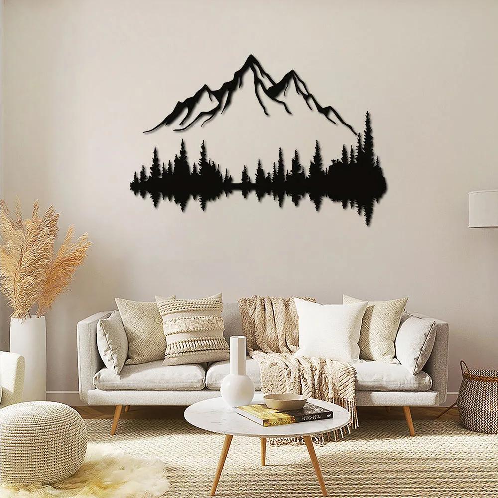 Декор для стен из металла с деревьями на холмах, горный лес, настенное искусство из металла, очаровательное украшение из леса с деревьями на холмах, горный лес