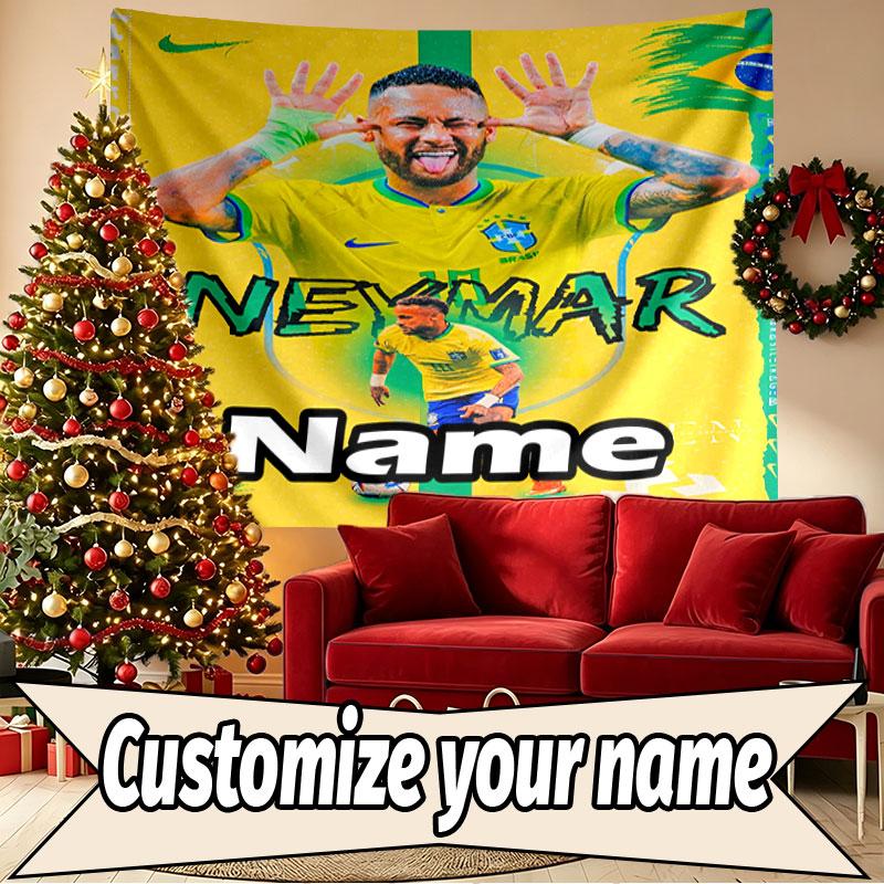 Custom Name Personalized Neymar Jr Print Tapestry, Wall Art Decor, Bedroom, Dorm, Apartment, LivingRoom, Party Backdrop, Gift for Birthday