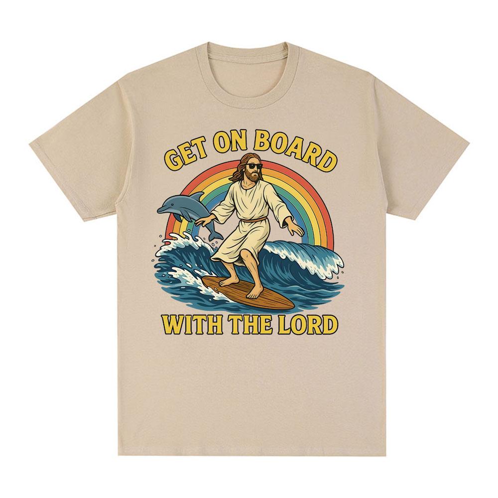 Boarding The Lord Funny Jesus Meme Tshirt Summer Mens Womens Casual Cotton Fashion Oversized Pure Cotton Tshirt Men Tshirt