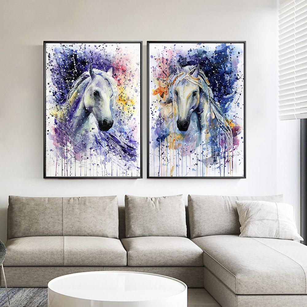 Лошадь, акварельная живопись, современное настенное искусство, холст с принтом, постер, яркая красочная картина с животным для гостиной, домашний декор, Cuadros
