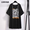 Темпераментная женская футболка больших размеров, платье-футболка средней длины с капюшоном, модное трендовое платье