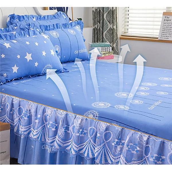 Floral Printed Bedspread Bedskirts Set 3PCS Bed Fitted Sheet With 2 Pillowcases Soft Breathable Bed Mattress Cover Protector Mat