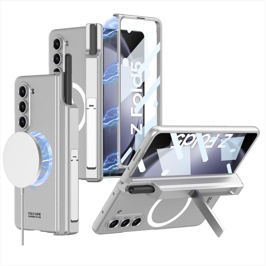 Магнитный чехол для беспроводной зарядки Samsung Z Fold 5 - Полное покрытие, Креативный дизайн, с подставкой
