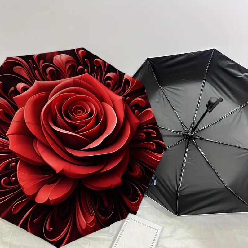 1PC Rose PetalsAutomatic Open/Close Umbrella with Windproof, 8-Rib Sturdy Canopy, Durable Ribs, Fashionable Design1286A