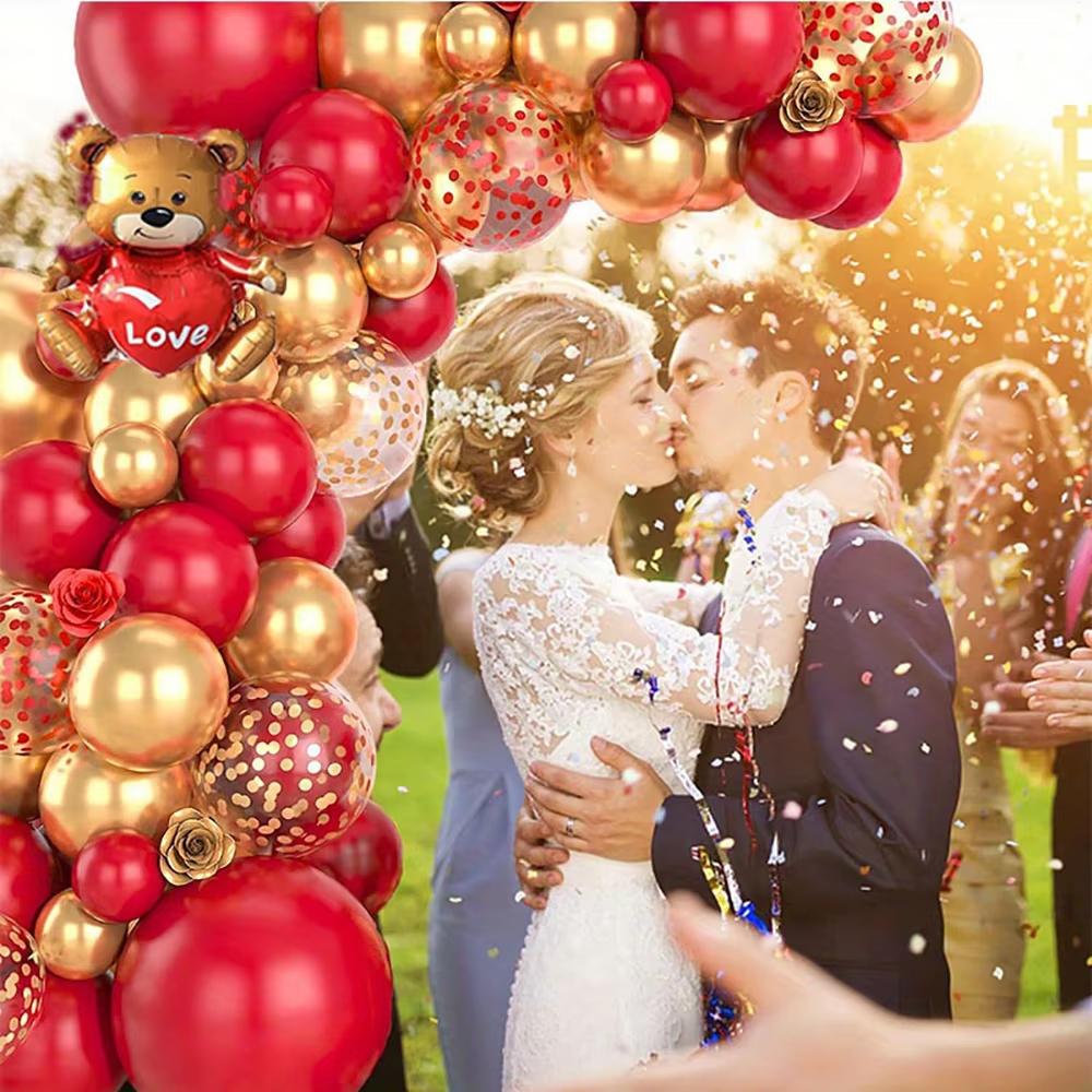 126PCS Golden and Red Metallic Balloons Arch Kit for Birthday Wedding Anniversary Valentine's Day New Year Celebr