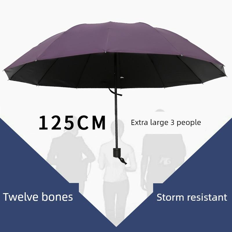 Umbrella Men's Large Reinforced Thickened Strong Storm-Resistant Three-Person Folding Sun Umbrella Female Dual-Use Sun Umbrella