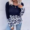 Autumn and Winter Women's Sweater Fashion Splicing Long Sleeve Leopard Print Sweater Loose Slouchy