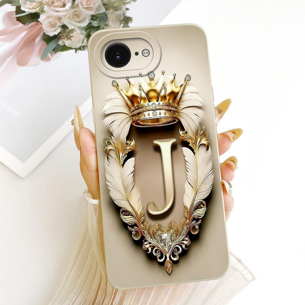 For iPhone 16e Case Cover Luxury A-Z Letters Fashion Crown 2D Painted Silicone Casing A3212 A3409 A3410 A3408
