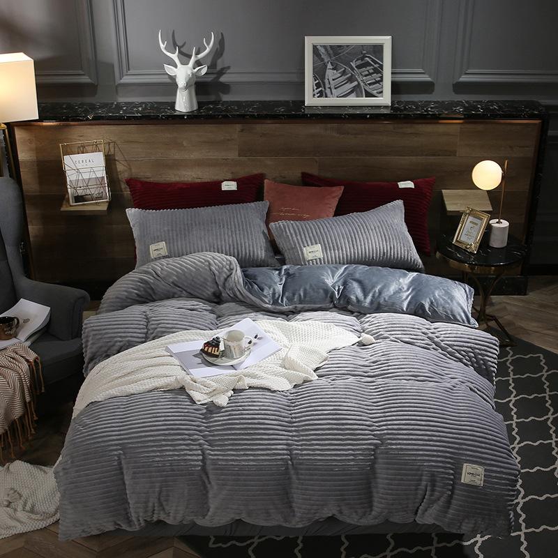 Однотонный бархатный пододеяльник, теплый зимний комплект постельного белья, двойной пододеяльник, двуспальный, двуспальный, королевский, покрывало