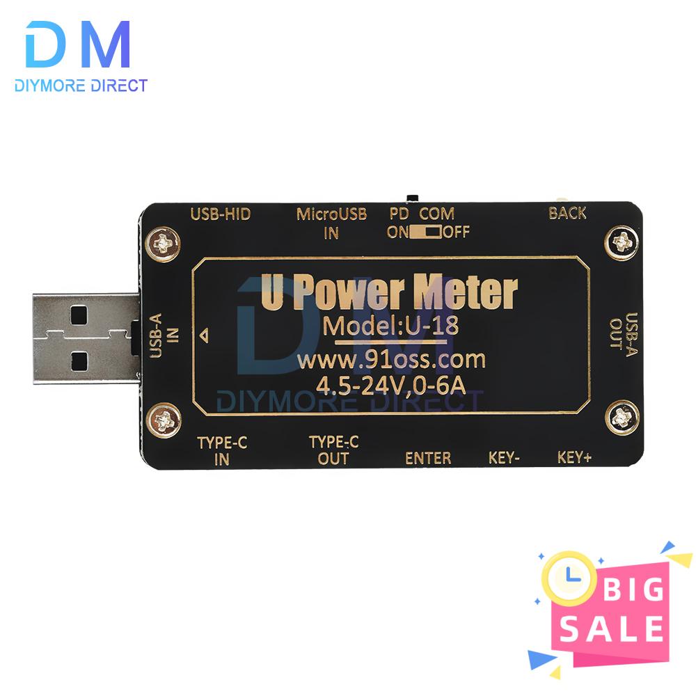 6.5A DC 4-25V 1,77-дюймовый многофункциональный USB-измеритель напряжения/тока, тестер мощности, симулятор протоколов QC/PD, тестер быстрой зарядки