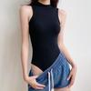Women Sexy Bodysuit Sleeveless Half Turtleneck Bodysuit Summer Slim Fit One-Piece Vest Solid Color Bottoming Shirt Romper
