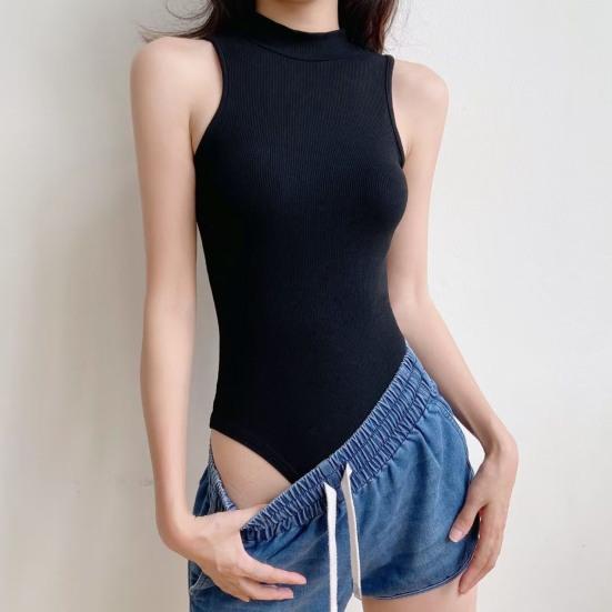 Women Sexy Bodysuit Sleeveless Half Turtleneck Bodysuit Summer Slim Fit One-Piece Vest Solid Color Bottoming Shirt Romper
