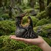 Durable Weather Resistant Ornament Luminous Witch & Raven Figurine with Mossy Tree Texture, Resin Gothic Ancient Crow Statue LED Light for Halloween