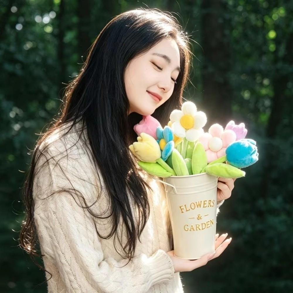 Lifelike Design Stuffed Flower Bouquet Colorful Simulation Flower Plush DIY Bouquet Toys For Girls