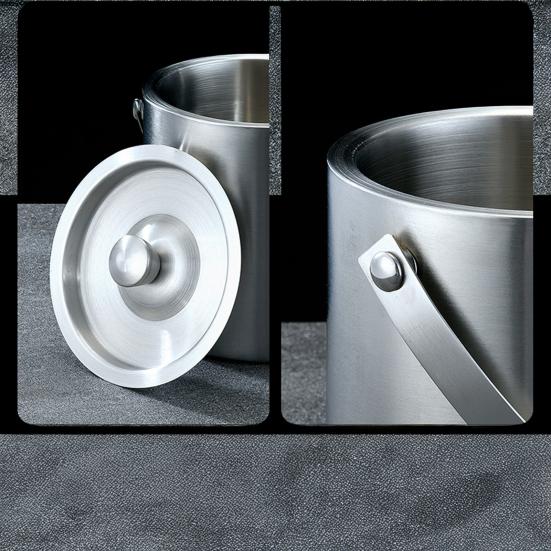 Ведро для льда из нержавеющей стали, портативное, двухслойное, с изоляцией, с ручкой, можно использовать в морозильной камере, охладитель для напитков