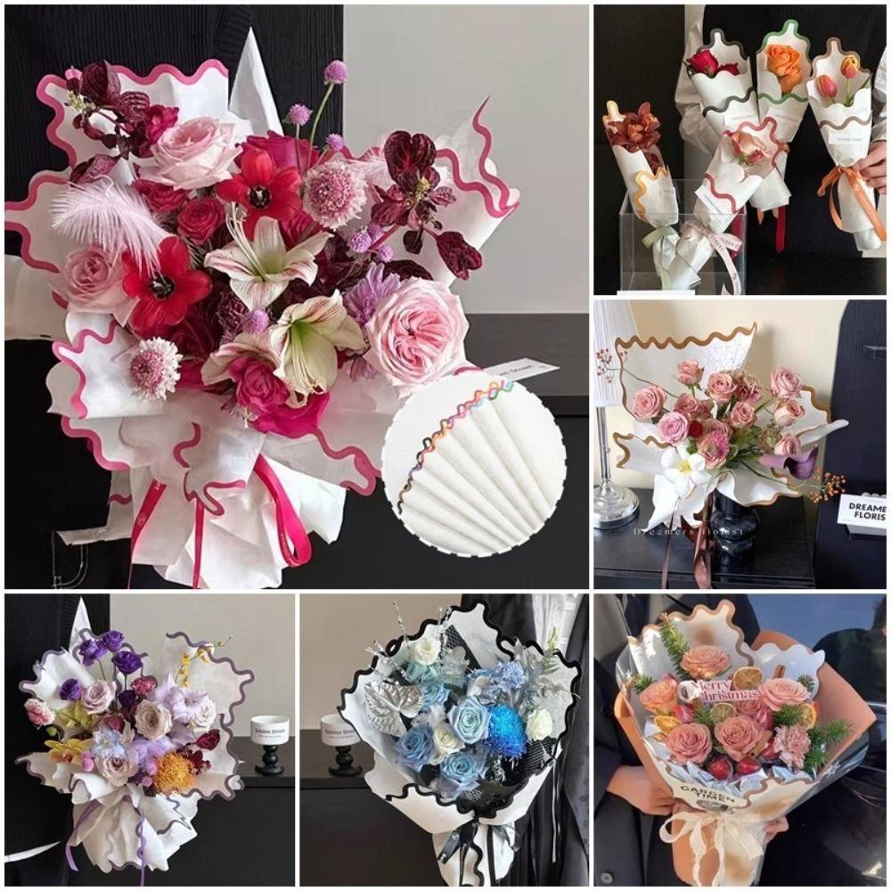 Kraft Paper INS Flower Wrapping Paper Wavy Border Bouquet Wrapping Material Fashion DIY Crafts