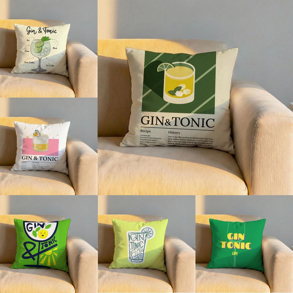 Gin Tonic Cocktail Print Cushion Cover Soft Reversible Durable Pillow Cover MultiScene Use for Home Car Daily Comfort