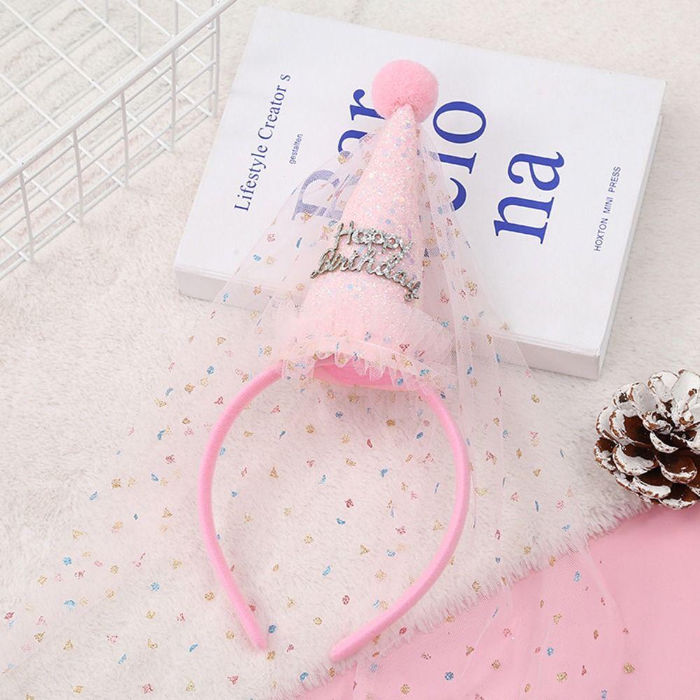 Hat Mesh Happy Birthday Birthday Hairband Girls Hair Hoop Korean Style Headband Hair Accessories