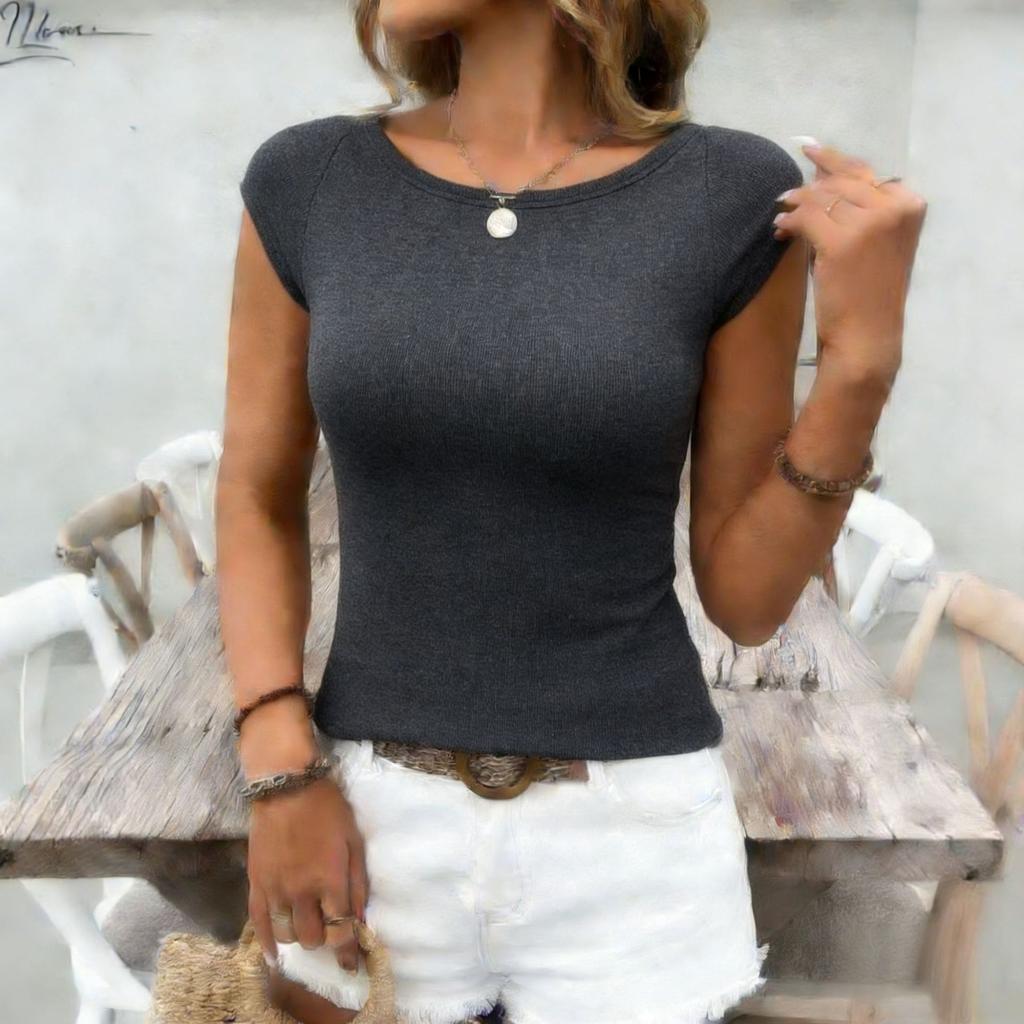 Женская повседневная футболка с коротким рукавом, круглым вырезом и рубчатой вязкой, облегающий базовый укороченный топ