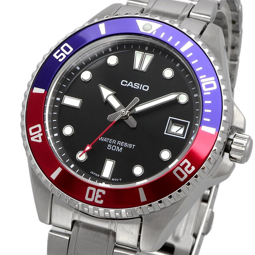 Casio CASIO Standard Analog Watch MDV-10D-1A3V Boys Women's Girls Blue X Red Bezel Metal Band Overseas Model [Parallel Import]