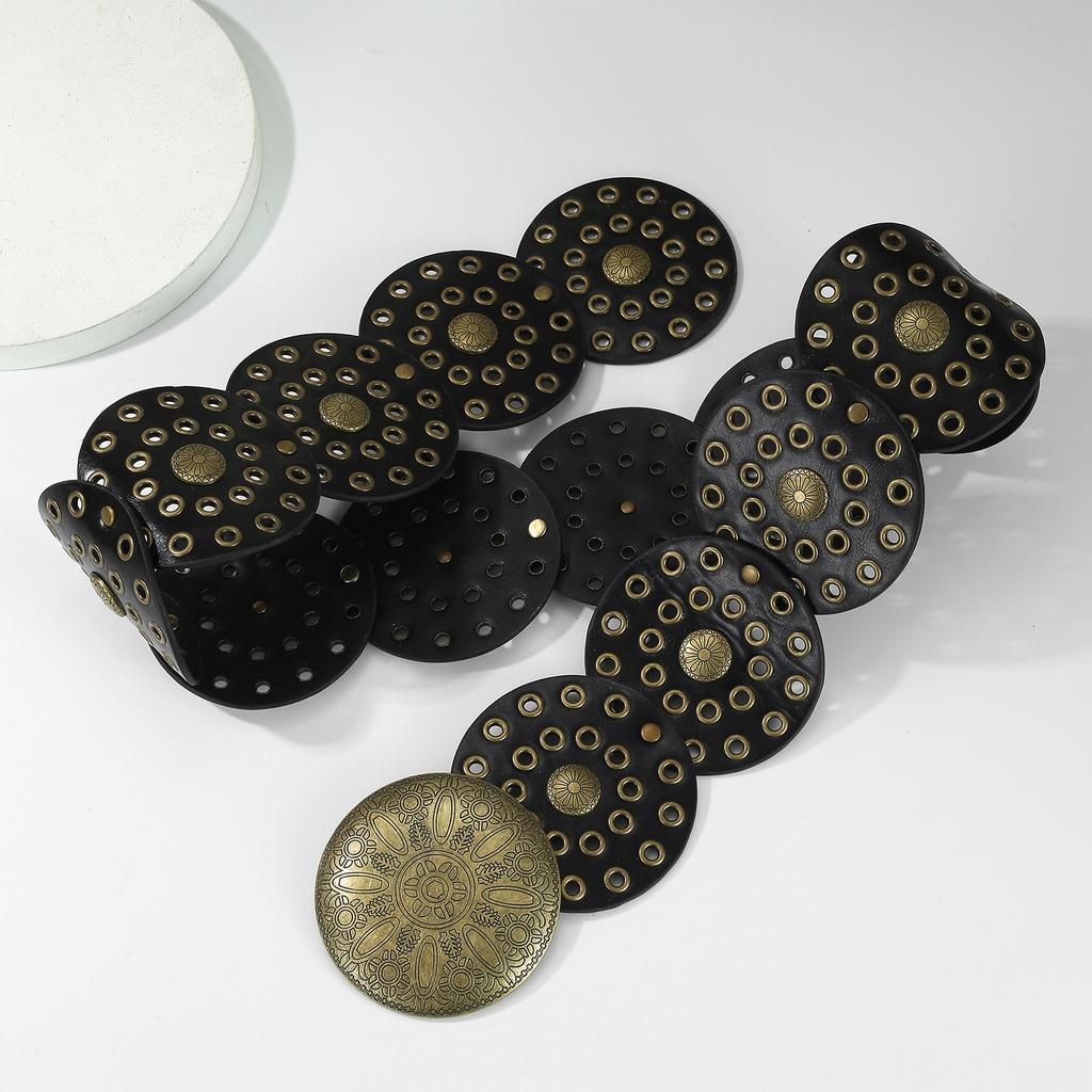 Американский ретро-стрит полое кольцо искусственная кожа сращивание характерный поясной ремень гвоздь бусина прилив пояс