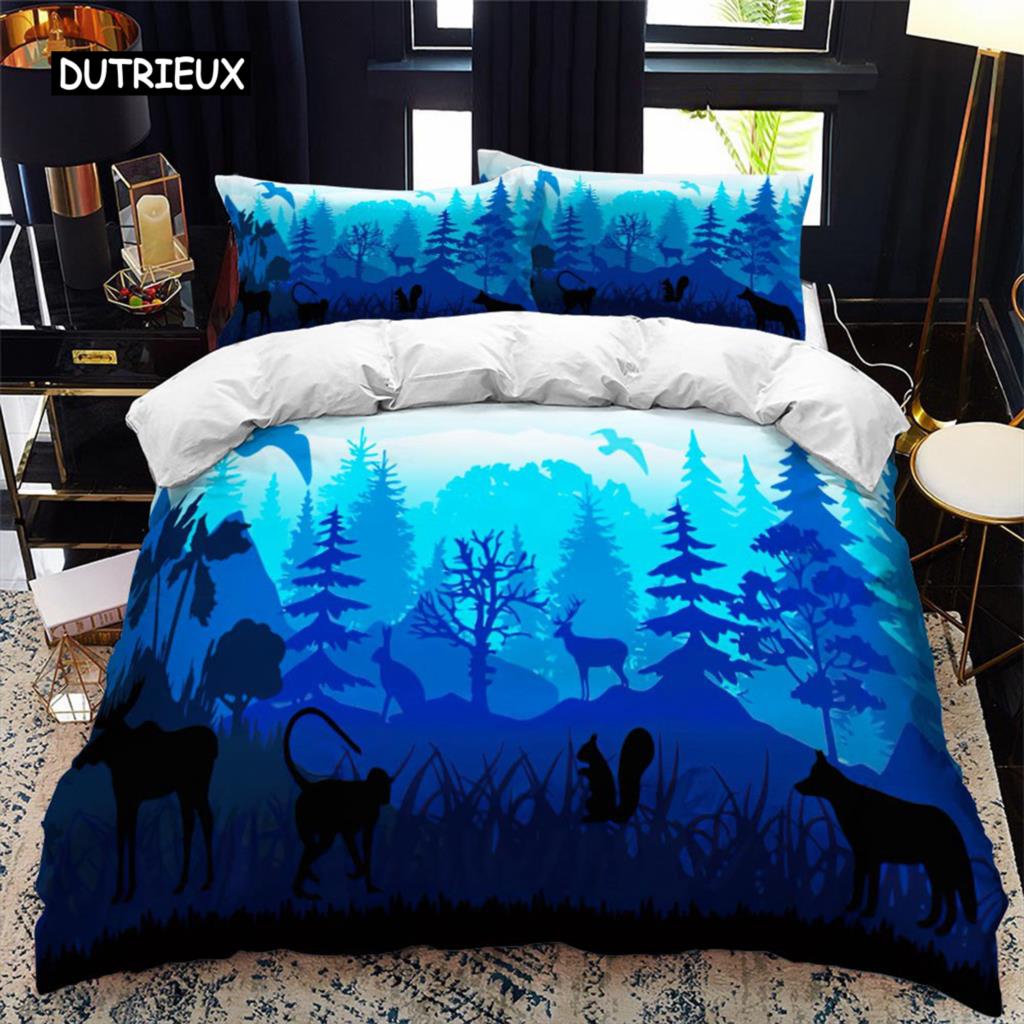 Комплект пододеяльника с силуэтом животного Воющий под луной Тема животного Пододеяльник для детей Мальчиков Микрофибра Кинг Твин Комплект постельного белья