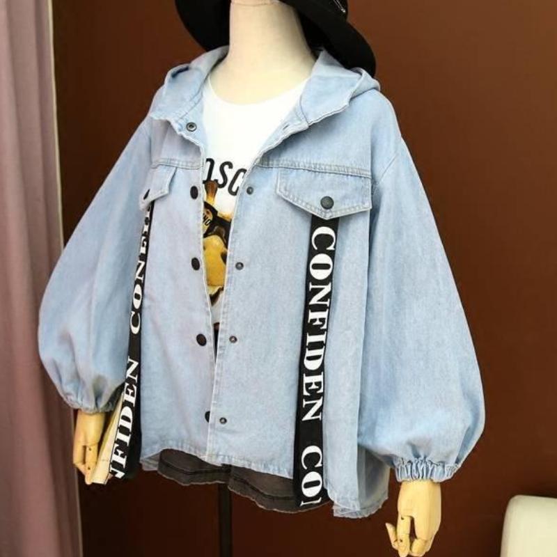 Casual Denim Jacket Women Trendy Print Coat Korean Style Loose Hooded Tops Retro Chic Short Clown Print Jackets Womens Clothing