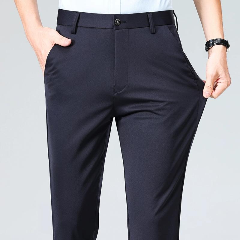 Men's Black Business Casual Long Pants Smart Pants Male Straight Formal Office Trousers Solid Color Slim Fit Daily Work