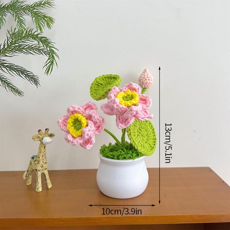 Mini Cute Crochet Flower Hand-Woven Simulation Flower Sunflower Potted Plants Knitted Finished Flowers Home Garden Decoration