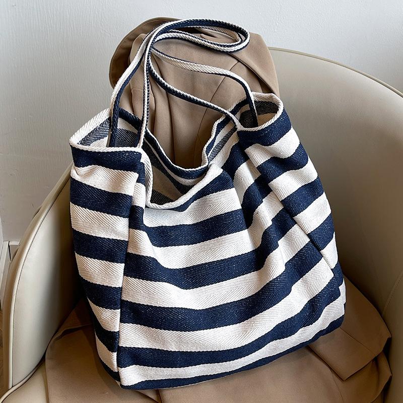 Корейская полосатая холщовая сумка Ins Lazy Style, литературная контрастная цветная сумка-тоут, большая вместительная сумка через плечо, сумка для покупок, большая сумка