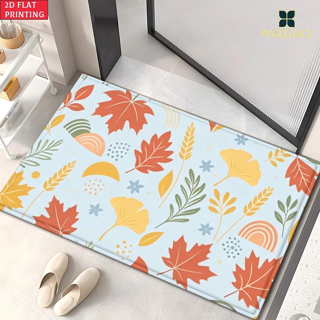 2D Flat 1pc 850gsm Velvet Door Mat Autumn Leaf Art HD Printed Kitchen Rugs,Non-Slip Yoga Mats,Absorbent Machine Washable Polyester Rug for Bathroom,Li