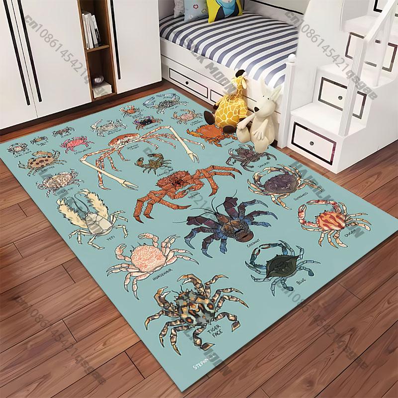 Various illustrated crab species carpet Yoga living room room decor children's crawling mat doormat area rug games mat
