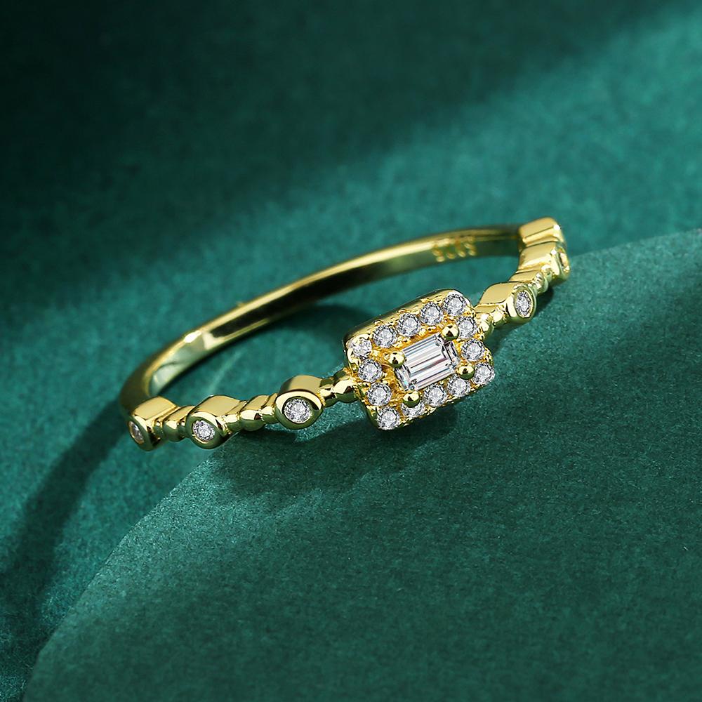 Classic 18K Gold Baguette Small Diamonds Couple Ring For Women Gemstone Genuine Sterling Silver Bridal Gift Jewelry