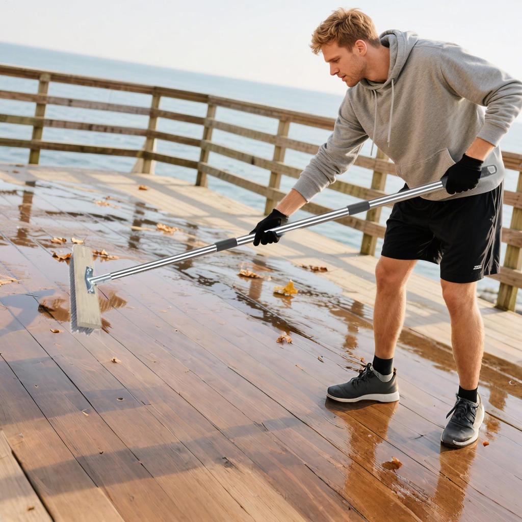 Stainless Wire Brush 59-inch Scrub Brush With Long Handle Heavy Duty Hard Bristles Tool For Garage Floor Deck Wall Tub Patio