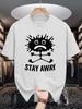 Unisex White Tee Funny Splash Monster Stay Away Letter Graphic Print Crew Neck Short Sleeve Summer Casual Male Cotton Street Top