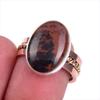 Natural Mahogany Red Obsidian Gemstone 925 Solid Silver Two Tone Ring S.6.5 Y2b76