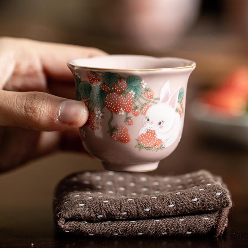 Розовый Чайный Набор из Керамики Печи Жу с Клубничным Кроликом