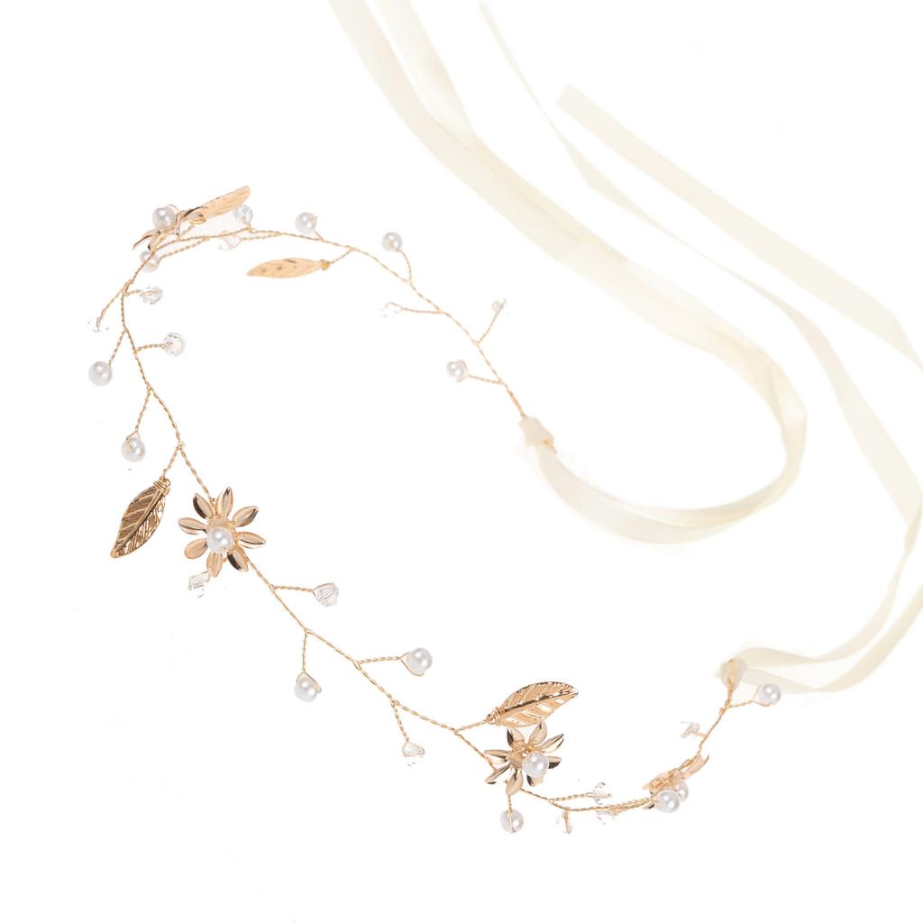 Gold Flower & Leaf Hair Band Alloy Floral Bridal Hair Accessories for Bridesmaid Wedding Party Balls