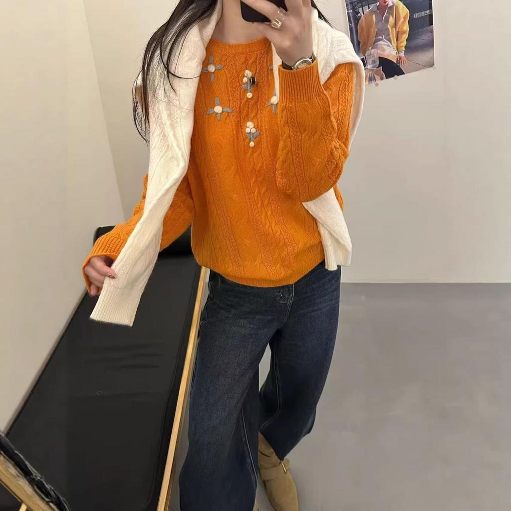 Women's Winter Mori Style Embroidered Knit Sweater - Loose, Age-Reducing, Soft & Fresh