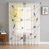 The Birds On The Wire Are Lovely Animals Sheer Curtains for Living Room Voile Tulle Curtain for Bedroom Kitchen Home Decor Panel