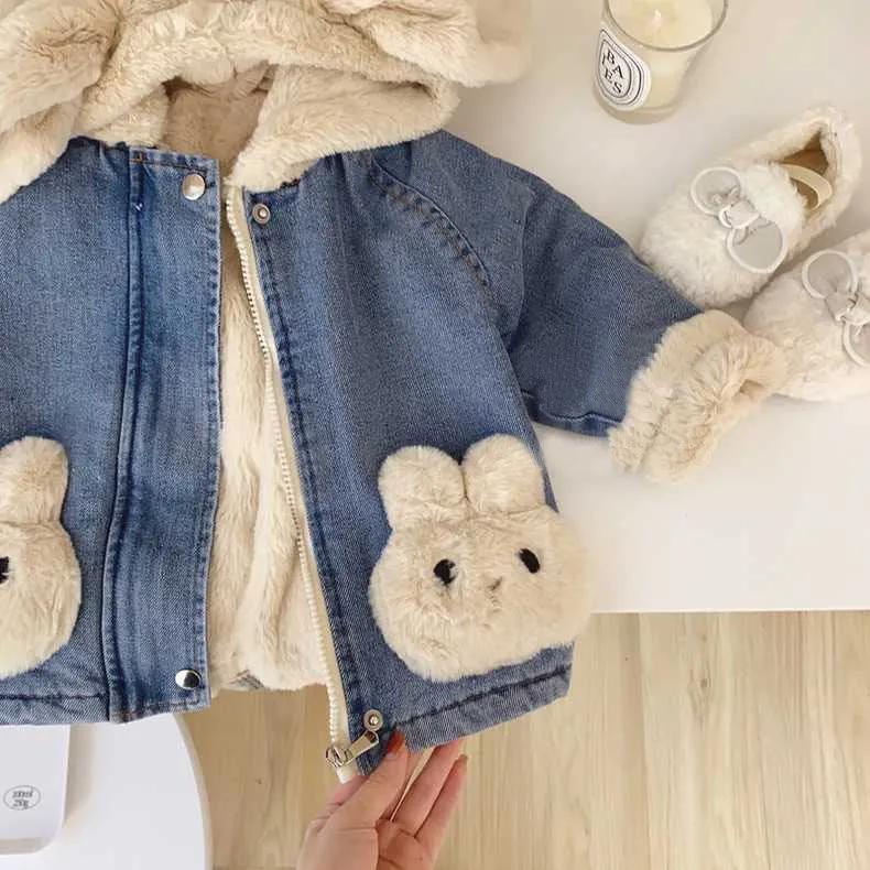 Детская флисовая утолщенная джинсовая куртка стиль зима новая корейская теплая джинсовая одежда для девочек мальчики детская мода
