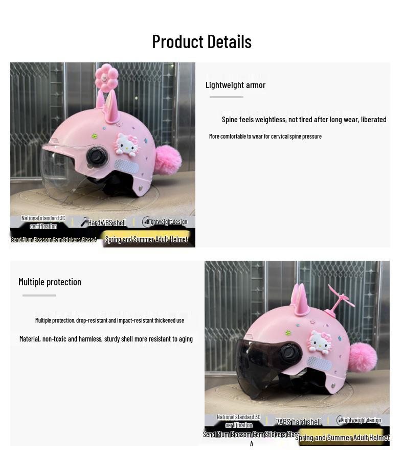 Шлем для электросамоката для взрослых Hello Kitty, сертифицированный 3C - Милый, Универсальный, Для любого сезона, Безопасный, Летний дизайн