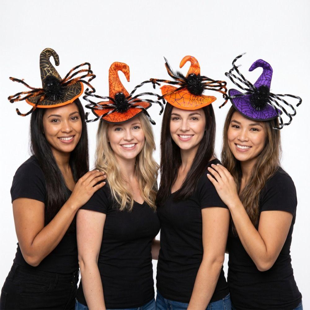 Sequin Halloween Witch Hat Headband Spider Cone Hat Hair Hoop Photo Props