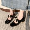 New Bow Square Head Thick Heel High Heels Mary Jane Women's Shoes Light Mouth Thick Heel Single Shoes