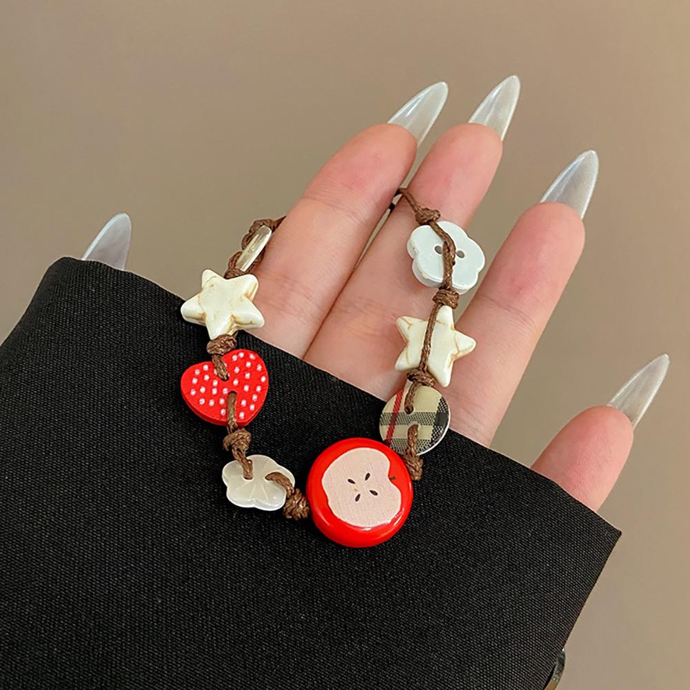 Lovely Apples Charm Bracelet With Brown Cord For Girls Fun Stylish Accessory Trendy Women Ladies New Fashion Jewelry