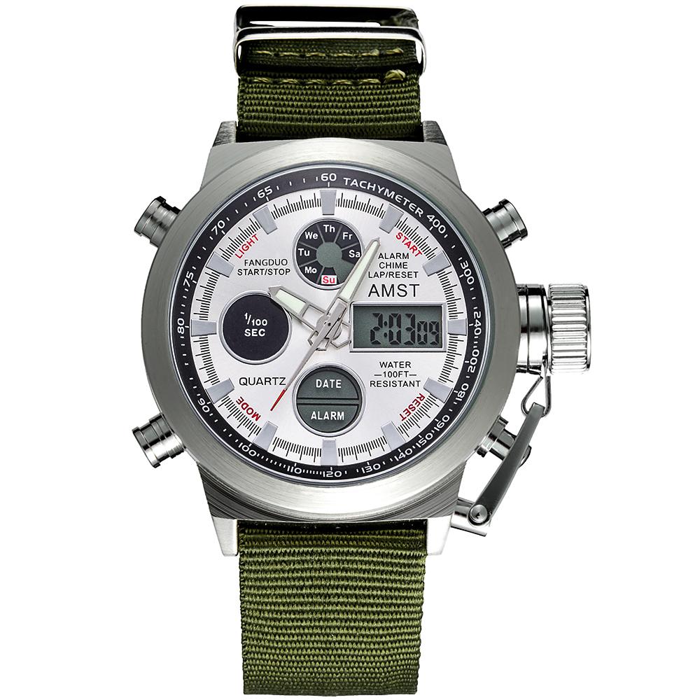 Original AMST Men Watch 50m Waterproof Digital Quartz Analog Led Dual Display Men Sport Military Watches Male Relogio Masculino