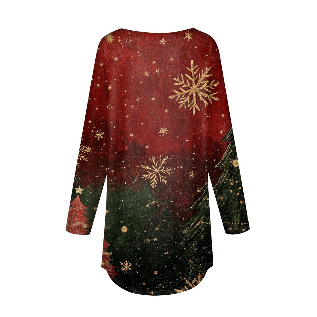 Женская свободная футболка с круглым вырезом и длинными рукавами с принтом в стиле ретро, пуловер на Рождество