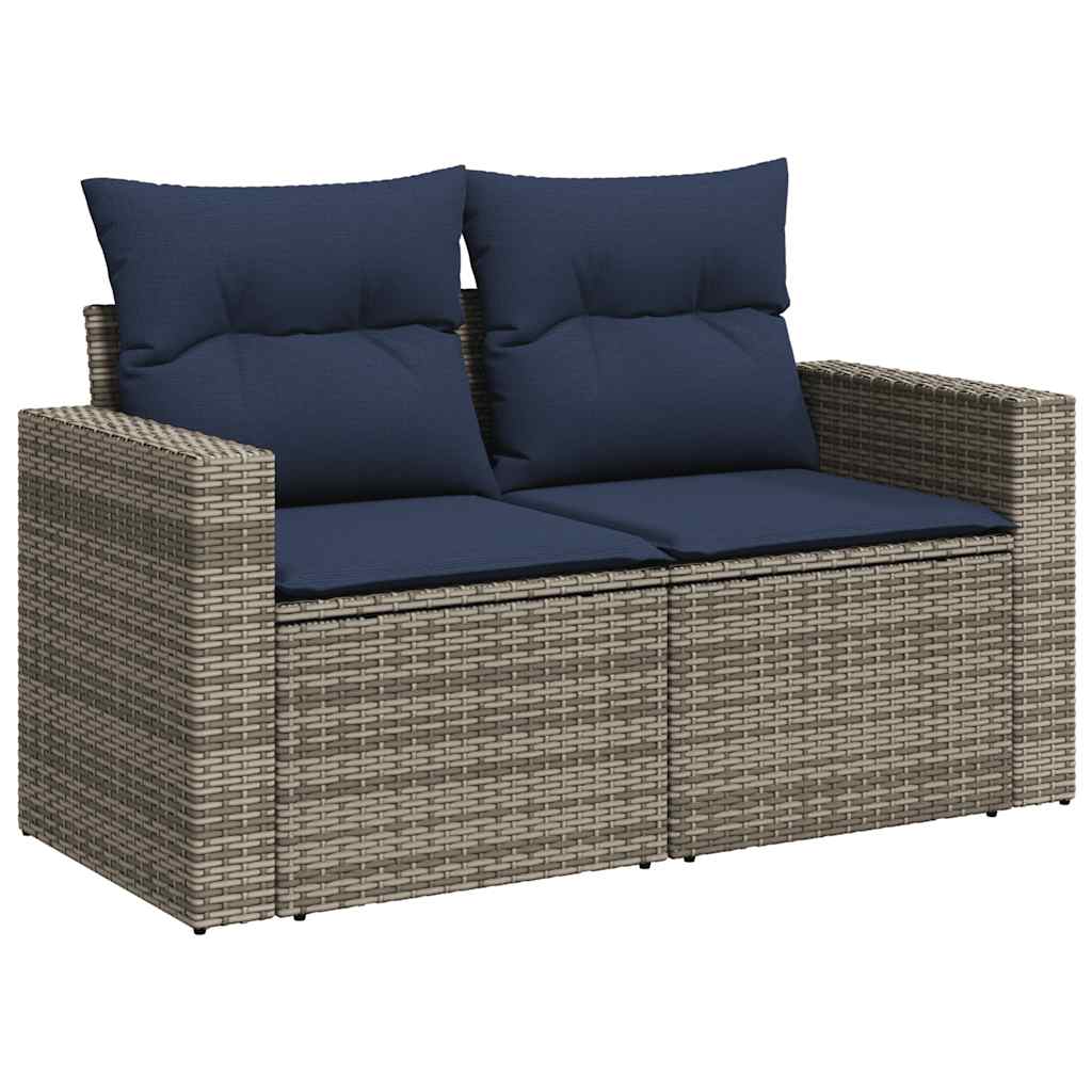 7 Piece Garden Sofa Set with Cushions Gray Poly Rattan