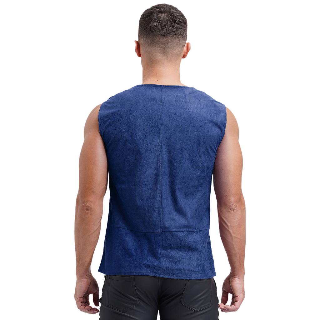 Mens Pirate Cowboy Vest Lace Up Front Solid Color Waistcoat Medieval Cosplay Halloween Costume